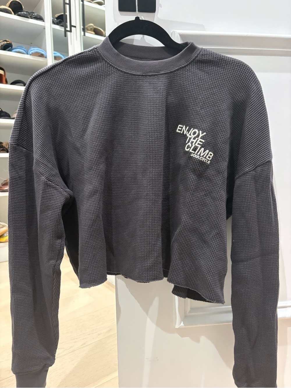 Women’s Soulcycle charcoal gray waffle long sleeve shirt size small